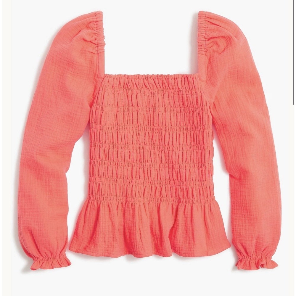 J. CREW Long-Sleeve‎ Gauze Smocked Top Wildflower Pink Cotton Square Neck Medium